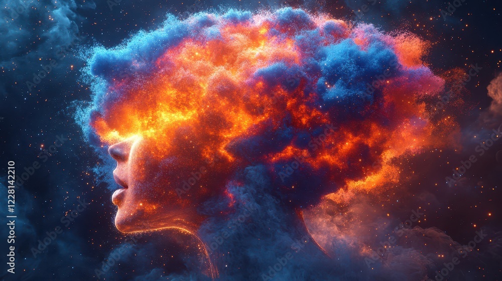 Fototapeta premium Abstract Human Profile with Exploding Cosmic Energy
