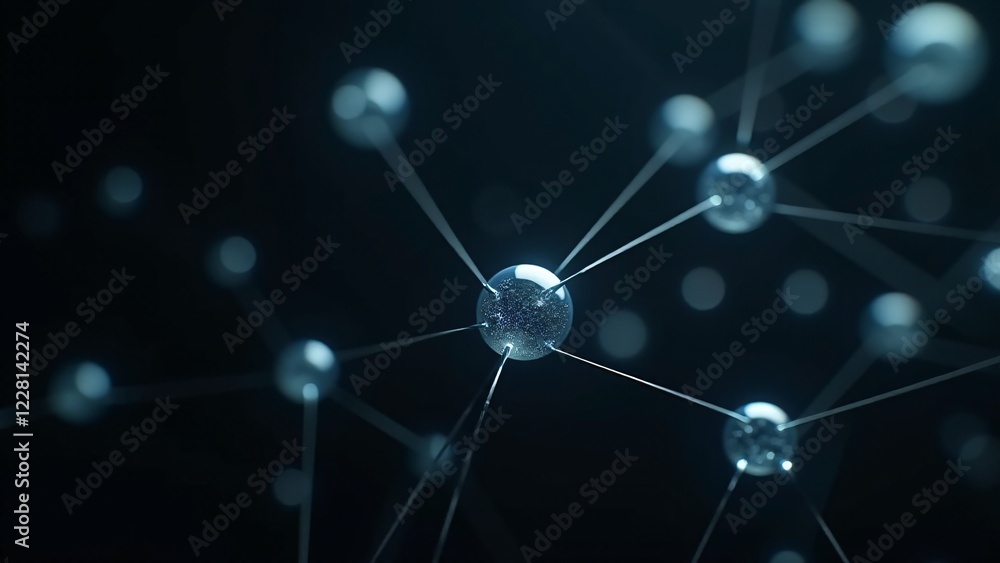 Floating spheres connected by translucent threads of light, creating a luminous and abstract representation of connectivity and interaction. Floating spheres connected by translucent threads of light, creating a luminous and abstract representation of connectivity and interaction.