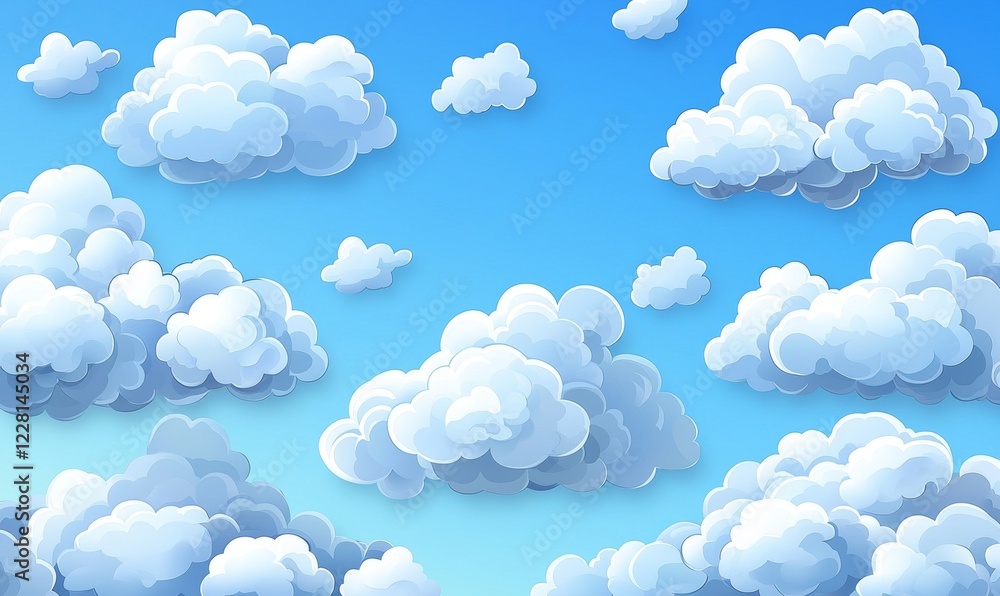 Abstract kawaii clouds cartoon on a blue sky background. Concept suitable for children and kindergartens or presentations Abstract kawaii clouds cartoon on a blue sky background. Concept suitable for children and kindergartens or presentations
