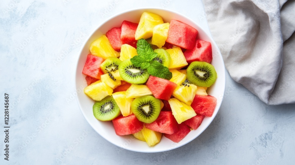 A fresh fruit salad featuring a mix of watermelon, kiwi, and pineapple A fresh fruit salad featuring a mix of watermelon, kiwi, and pineapple