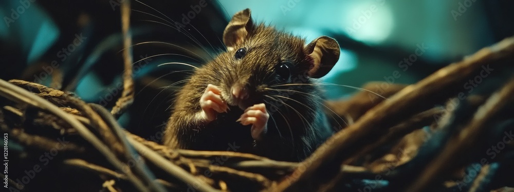 Mouse eating wire. Selective focus. Mouse eating wire. Selective focus.