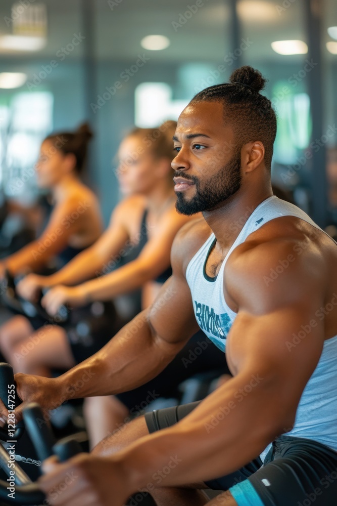 people doing cycling training in class in gym. people doing cycling training in class in gym.