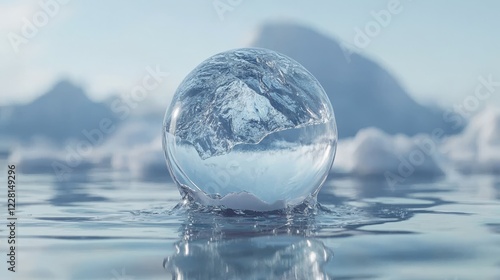 Concept design for Global warming and preserving life on Earth. The glacier melting and endangering the wildlife. Photo manipulation in the form of a water drop 