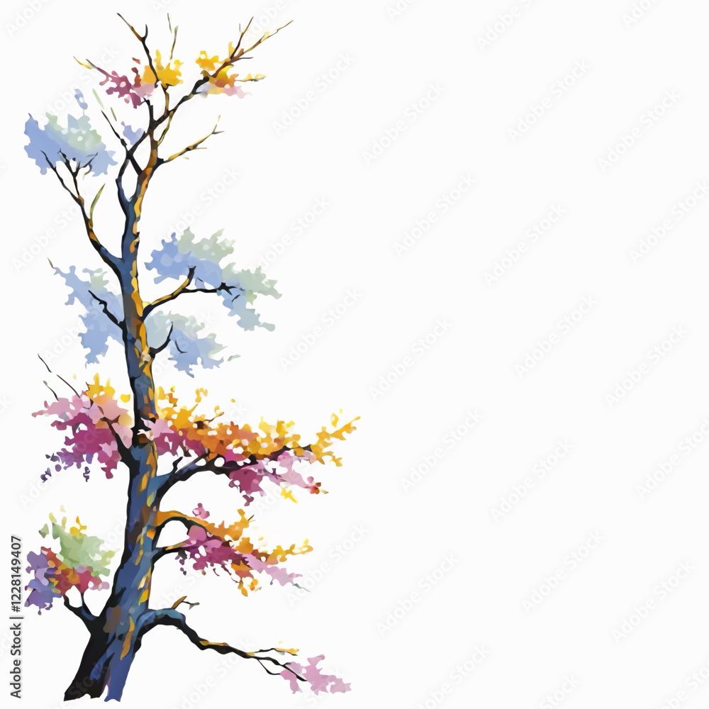 Fototapeta premium watercolor blooming tree decoration ornament vector