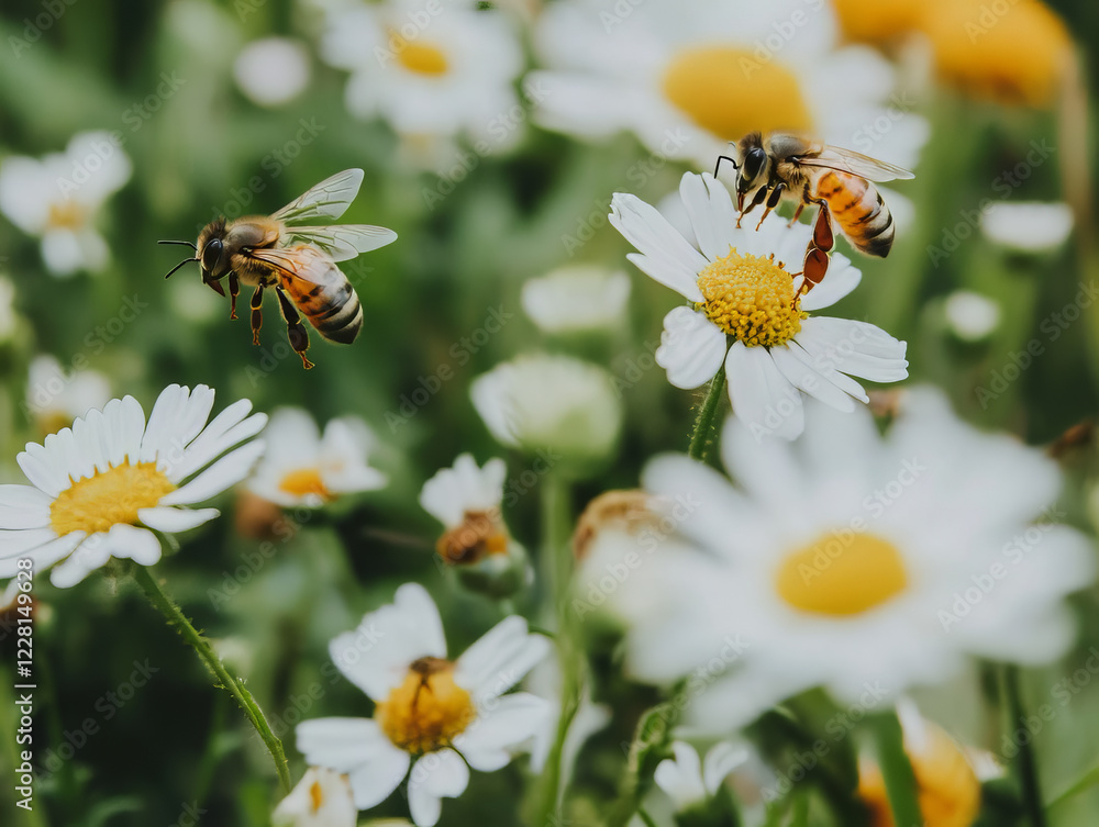 Obraz premium Bees working and making honey