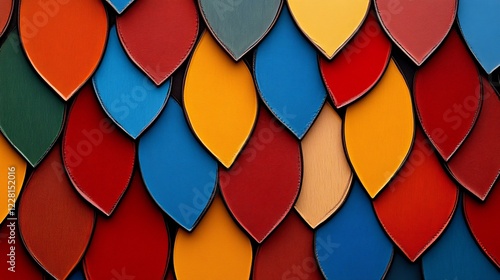 Abstract Colorful Scales: A vibrant, abstract pattern of colorful scales, each a unique shade, forms a captivating, textured surface, creating a mesmerizing visual experience.