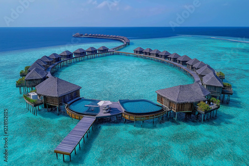 Luxury bungalow on beautiful sea. generative AI