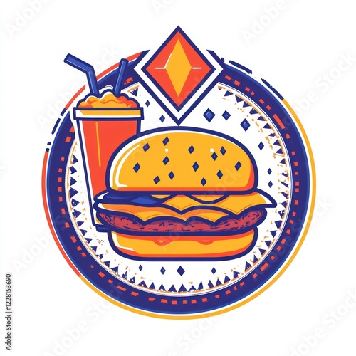 Cheeseburger, soda, fast food, circular design, menu illustration photo