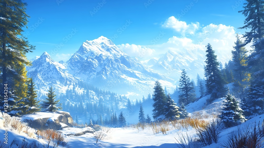 Fototapeta premium Beautiful lake surrounded snowy mountains breathtaking scenery magical nature photography wallpaper stock