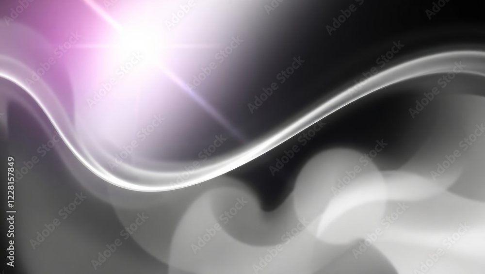Obraz premium Abstract smooth gray wave flowing on black background with light effect