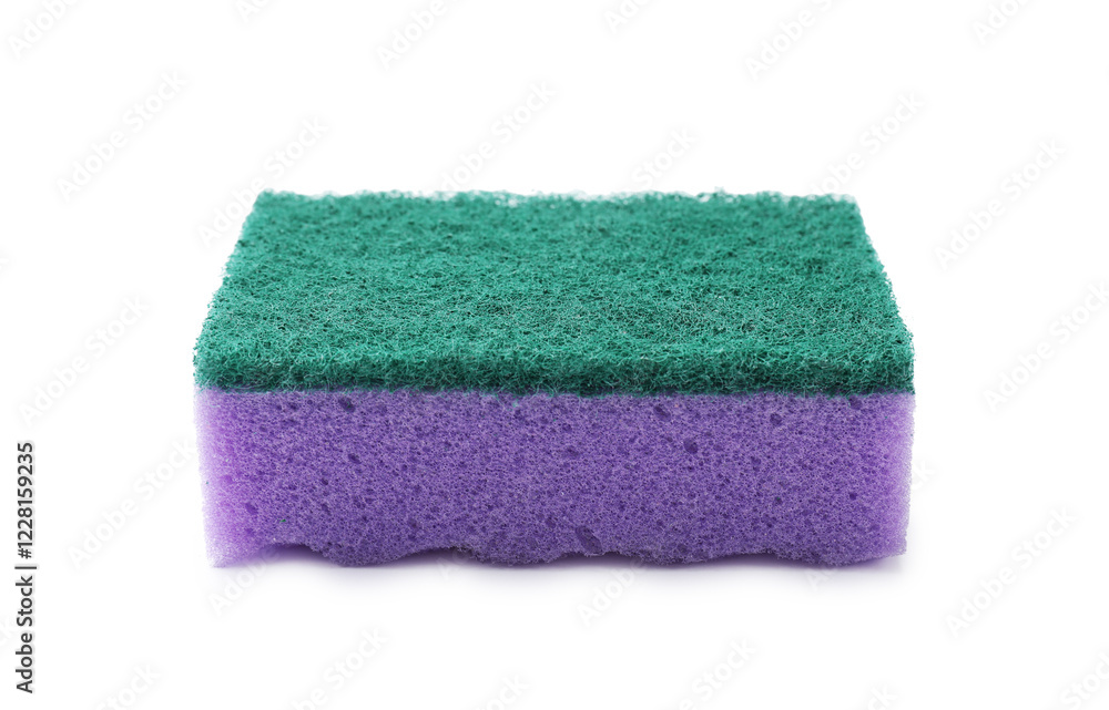 One purple sponge isolated on white. Cleaning tool One purple sponge isolated on white. Cleaning tool