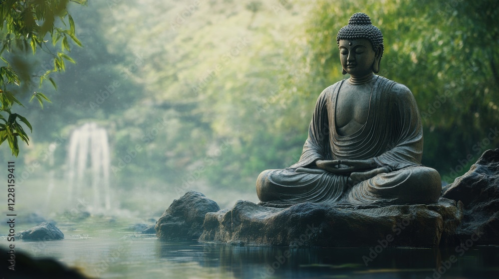 Buddha statue with tranquil background for meditation Buddha statue with tranquil background for meditation