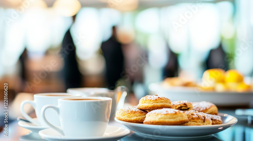 Wallpaper Mural Corporate networking breakfast with cappuccino and pastries in stylish setting Torontodigital.ca