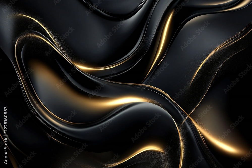 Elegant Flowing Golden Waves with Glowing Particles on a Dark Background, Abstract Futuristic Texture and Luxury Artistic Design Elegant Flowing Golden Waves with Glowing Particles on a Dark Background, Abstract Futuristic Texture and Luxury Artistic Design
