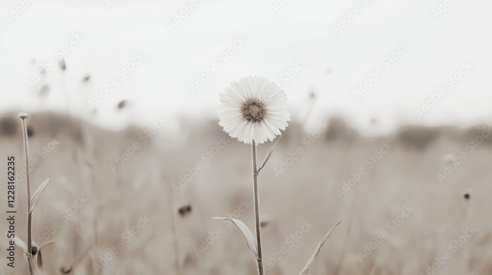 Fototapeta premium Single white flower in sepia toned field.
