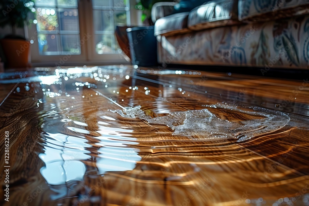 close-up photo showcasing water damage on a laminate floor surface, highlighting the mix of textures and materials. close-up photo showcasing water damage on a laminate floor surface, highlighting the mix of textures and materials.