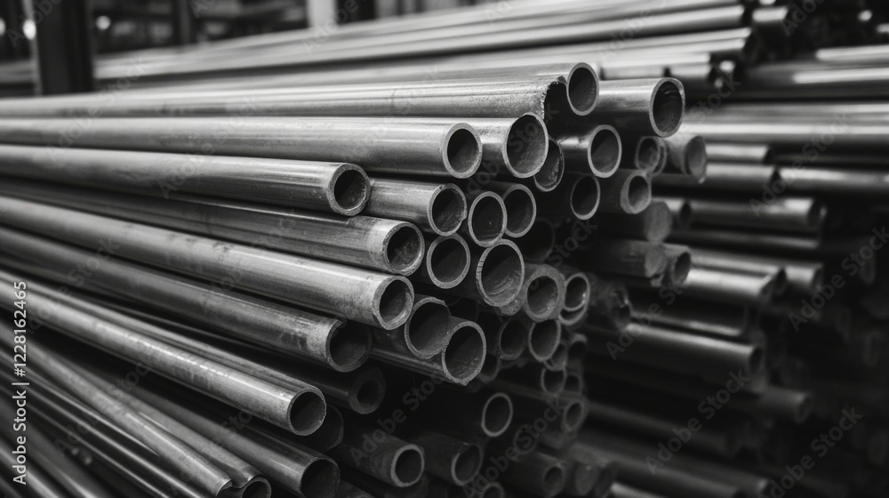 Stack of metal pipes in a warehouse. Stack of metal pipes in a warehouse.