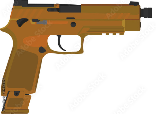 New standard army pistol SIG Sauer M17 semi-automatic pistol, vector image of the pistol in stock coyote color.