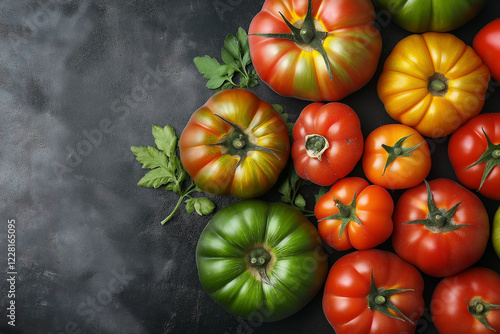 Tomato set on wooden table. generative AI