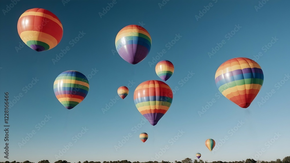 Fototapeta premium colorful balloons ascending in a bright sky for use in festive or event related promotions