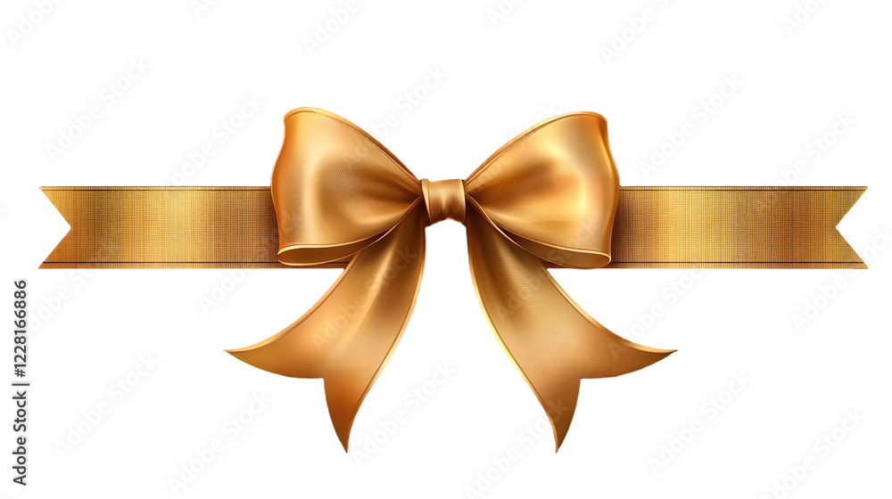 Fototapeta premium Gold Satin Ribbon Bow – Luxury Gift Decoration, Isolated on Transparent Background
