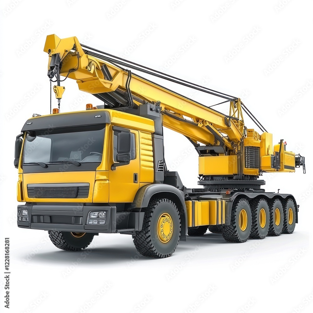 Crane Truck realistic isolated on white background. Heavy Machinery. Construction Vehicle. Mobile Crane. Truck with Crane Arm. Crane Truck Design Element. Realistic Crane Truck isolated for Designers. Crane Truck realistic isolated on white background. Heavy Machinery. Construction Vehicle. Mobile Crane. Truck with Crane Arm. Crane Truck Design Element. Realistic Crane Truck isolated for Designers.
