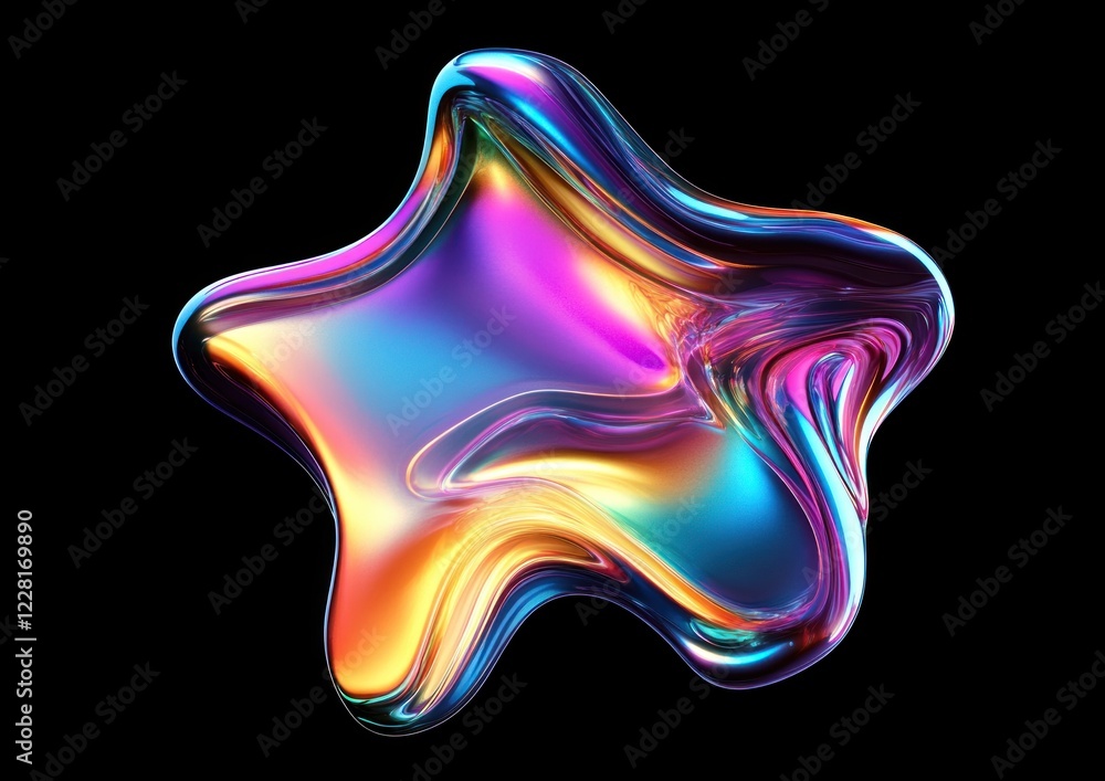 Obraz premium Abstract iridescent star shape, 3D render.