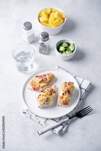 Wallpaper Mural Cream cheese bacon chicken breasts in a plate Torontodigital.ca