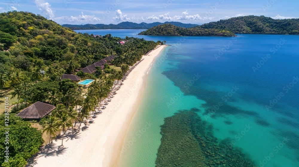 Fototapeta premium Aerial View Tropical Island Beach Resort Paradise