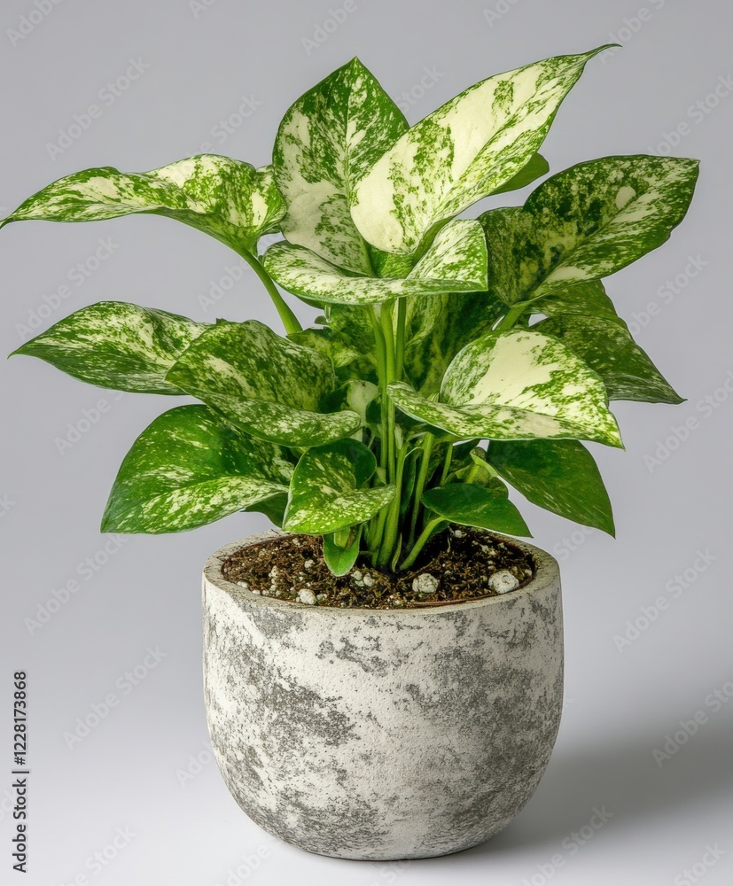 Indoor plant with variegated leaves in decorative pot Indoor plant with variegated leaves in decorative pot