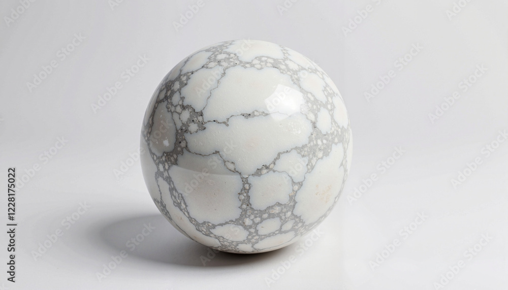 Marble sphere with gray veining on white background Marble sphere with gray veining on white background