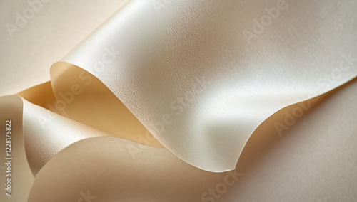 Textura de seda satinada beige con pliegues suaves, reflejos sutiles y acabado brillante, resaltado por sombras difusas que realzan su elegancia y lujo fondo photo