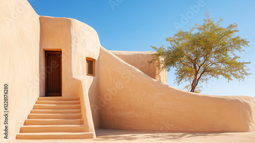 A traditional adobe structure in a desert setting photo