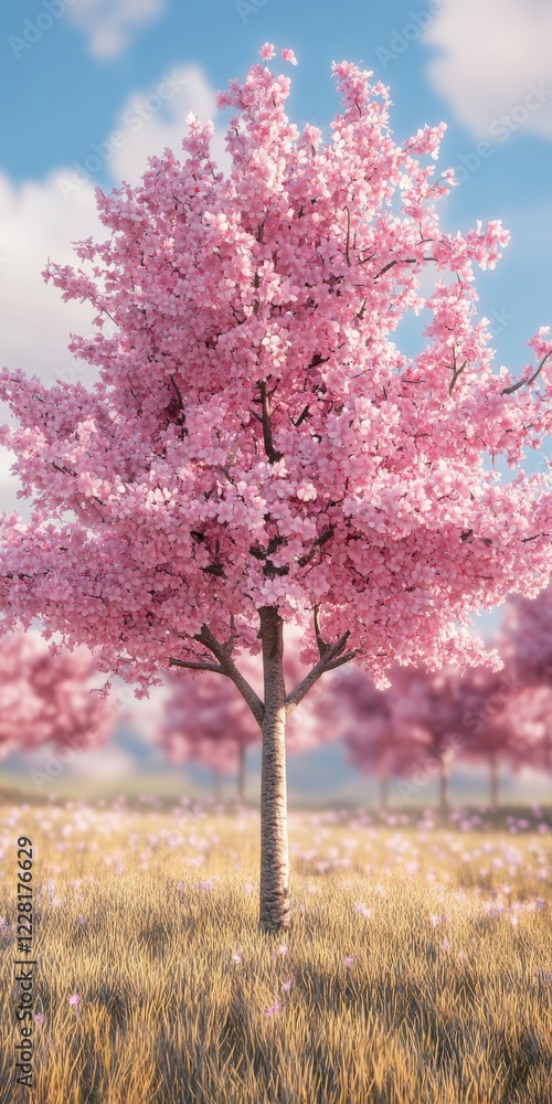 Beautiful cherry blossom trees in springtime landscape Beautiful cherry blossom trees in springtime landscape