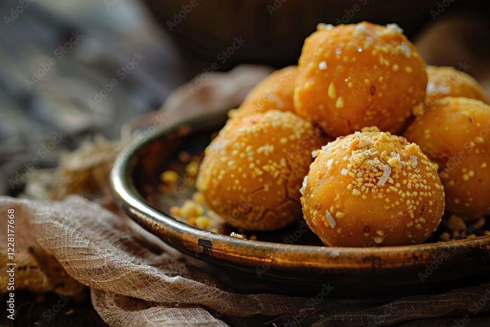 Besan Laddoo Roasted gram flour sweet in round shape. Besan Laddoo Roasted gram flour sweet in round shape.