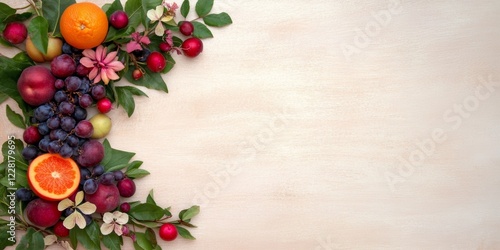 Wallpaper Mural Fresh fruit border with wooden background and copy space for natural food, health, and wellness designs Torontodigital.ca