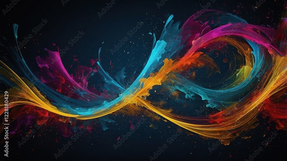 Obraz premium Fondo con líneas de pintura multicolor fluyendo en un fondo negro