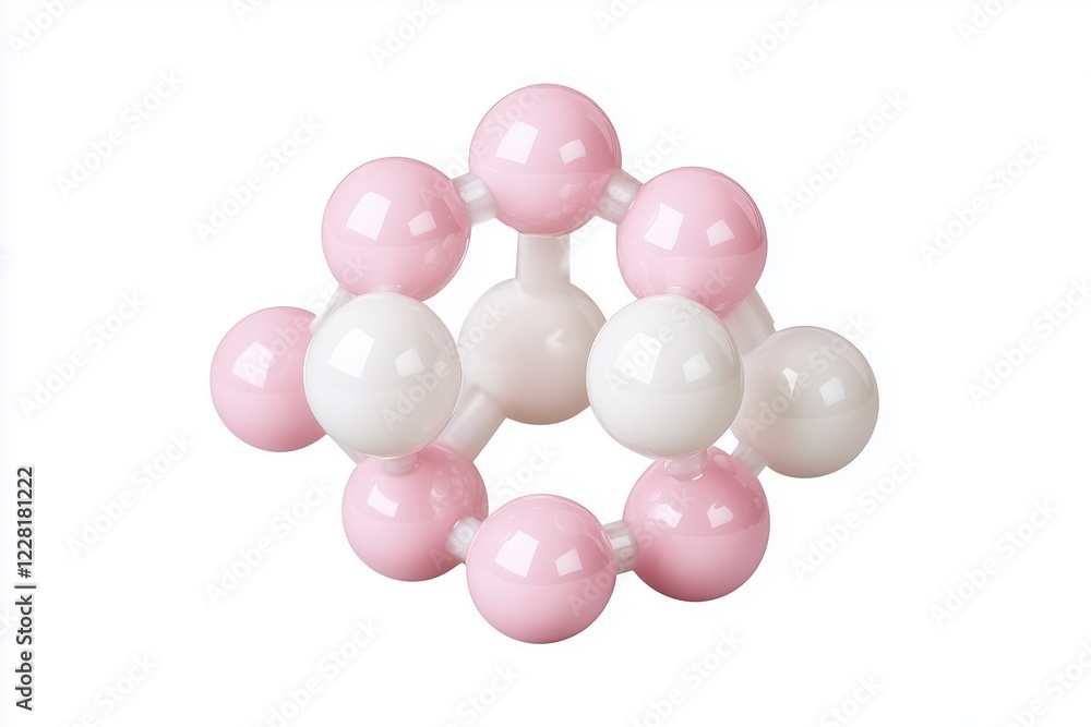 Molecular model with pink and white spheres isolated on white background. symbol of chemical and biological studies Molecular model with pink and white spheres isolated on white background. symbol of chemical and biological studies