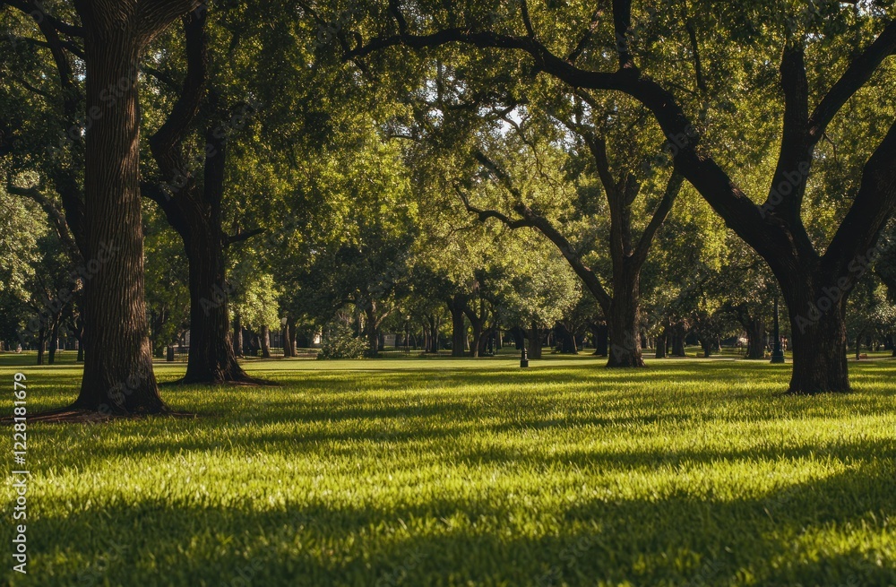 Serene Green Park: Lush Trees and Sunlit Grass Serene Green Park: Lush Trees and Sunlit Grass
