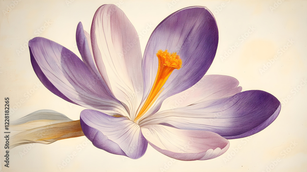 Fototapeta premium Delicate Botanical Illustration of a Stunning Purple Crocus Flower