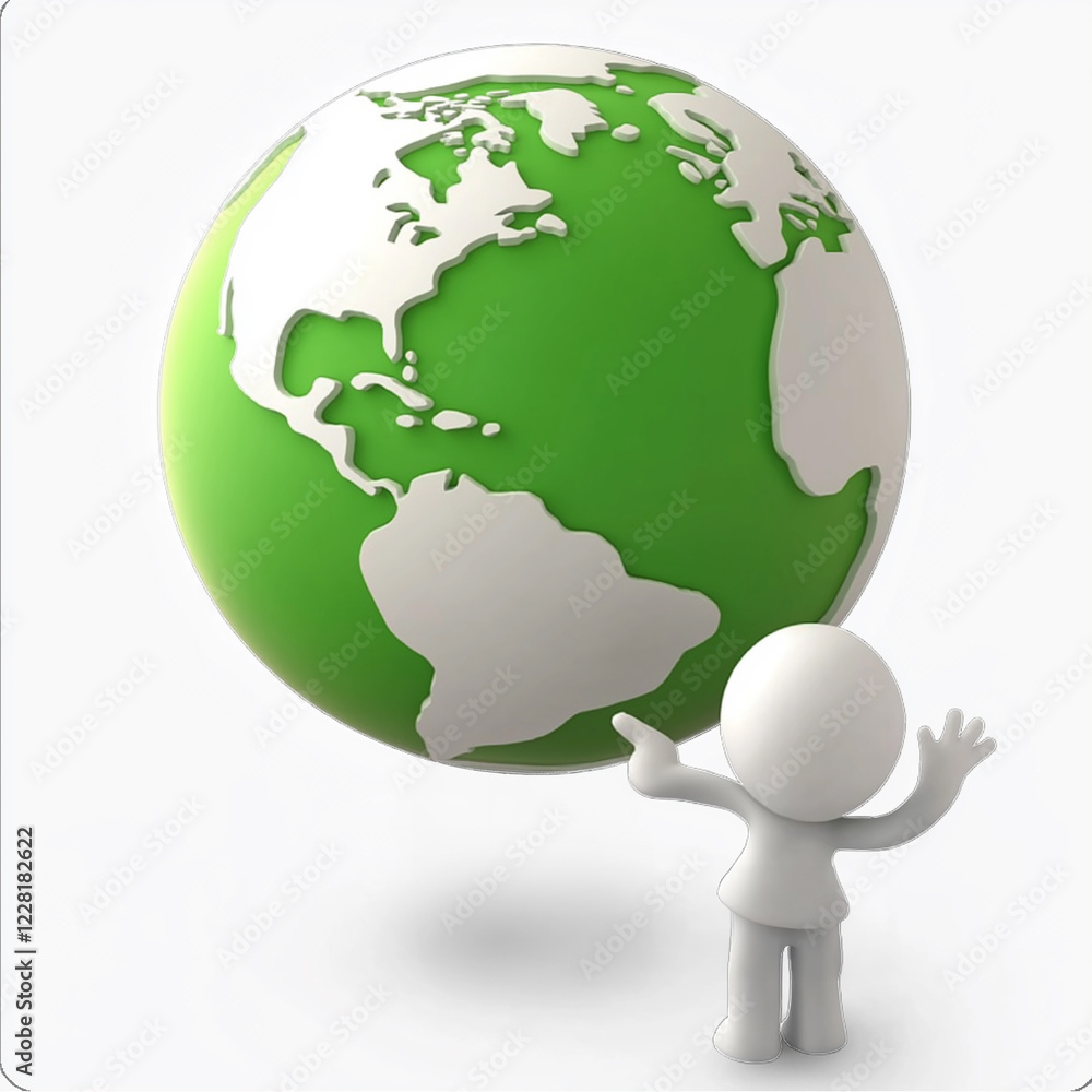 3d man showing green earth globe: environmental conservation concept 3d man showing green earth globe: environmental conservation concept