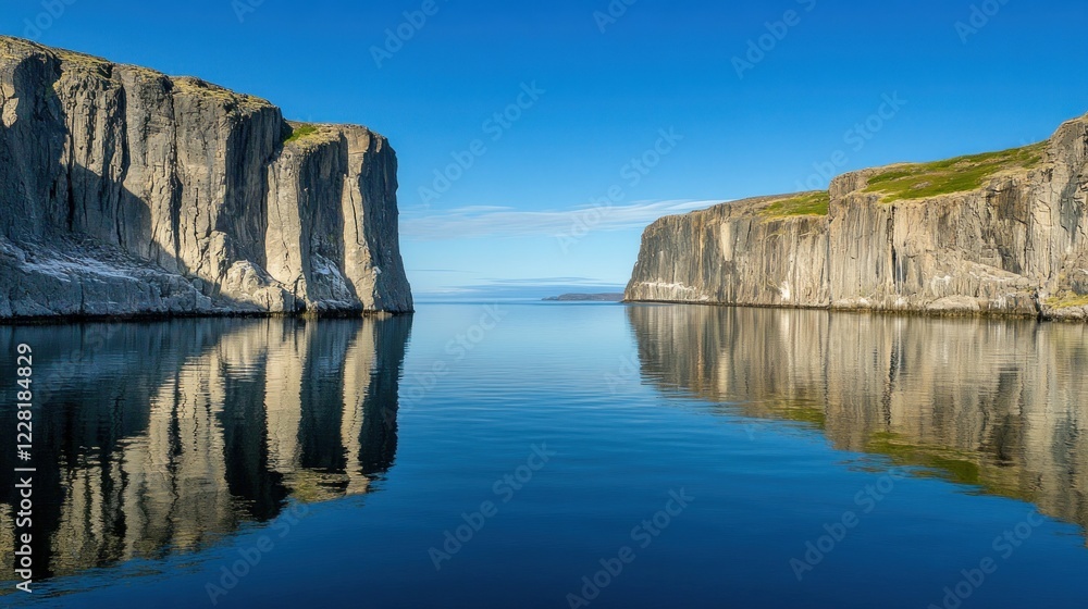 Majestic Cliffs Reflecting in Calm Arctic Waters Majestic Cliffs Reflecting in Calm Arctic Waters