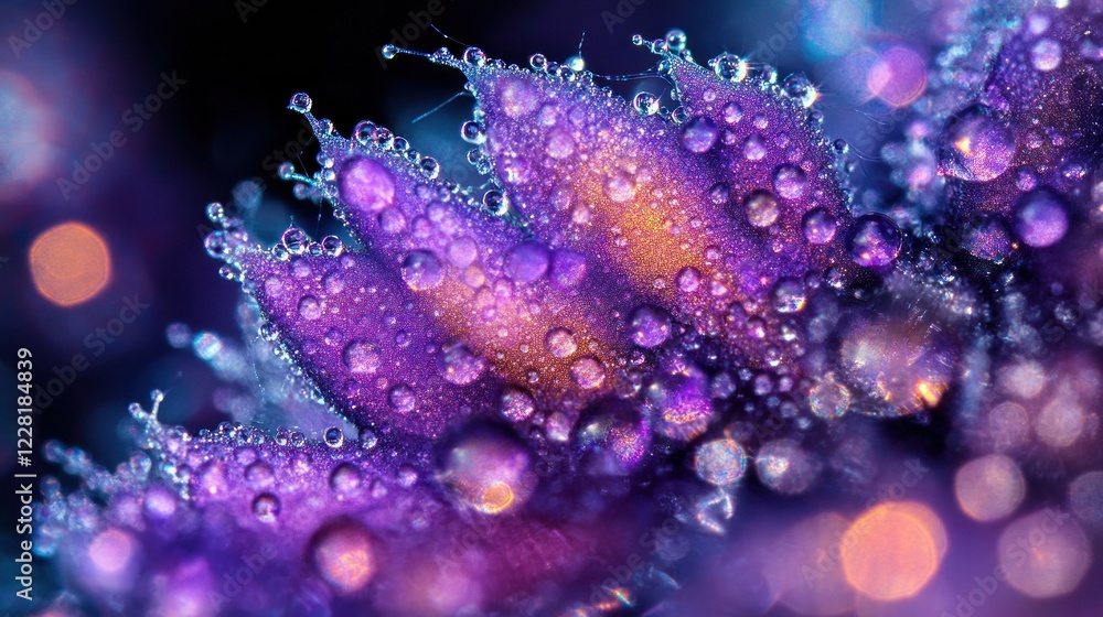 Obraz premium Dewdrops Glistening on a Purple Flower Petal