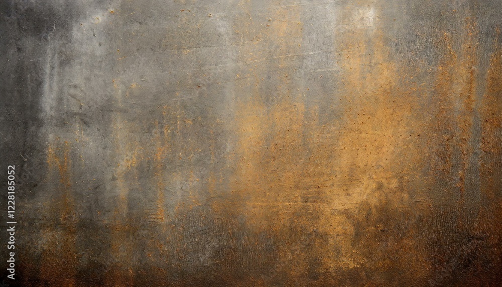 Obraz premium A grunge metal texture with rust and weathered patina, featuring dark gray and orange-brown tones. Ideal for industrial, vintage, and abstract backgrounds.