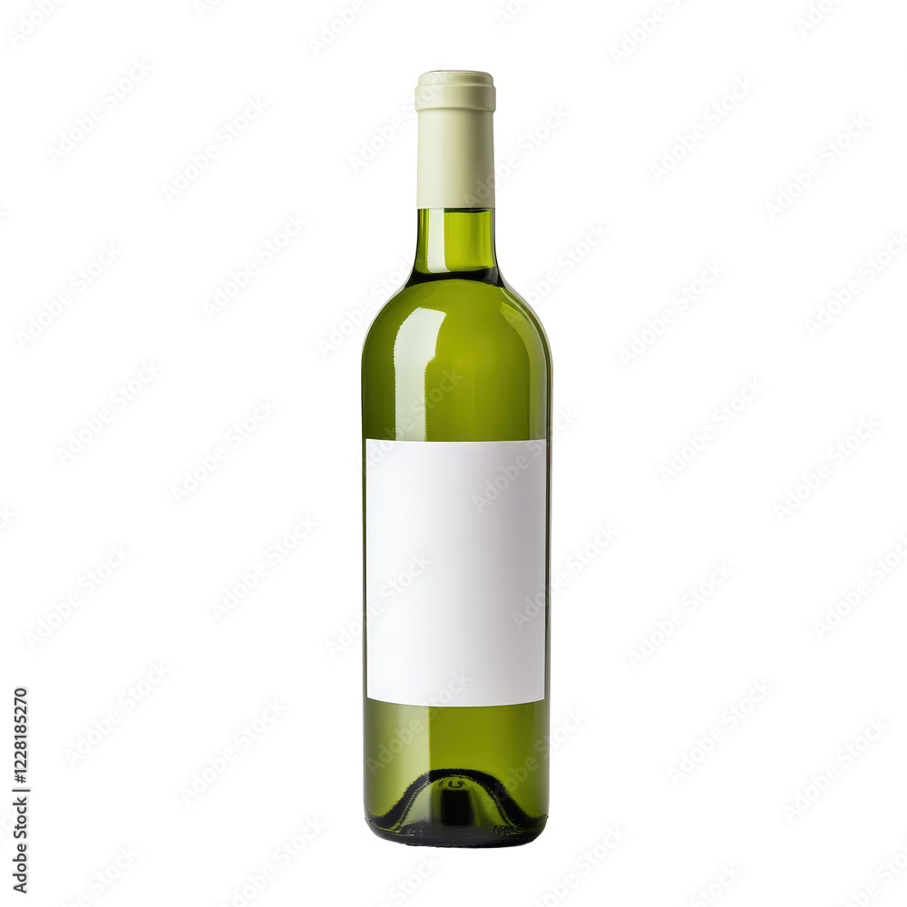 Isolated Green Wine Bottle with Blank White Label and Beige Top Isolated Green Wine Bottle with Blank White Label and Beige Top