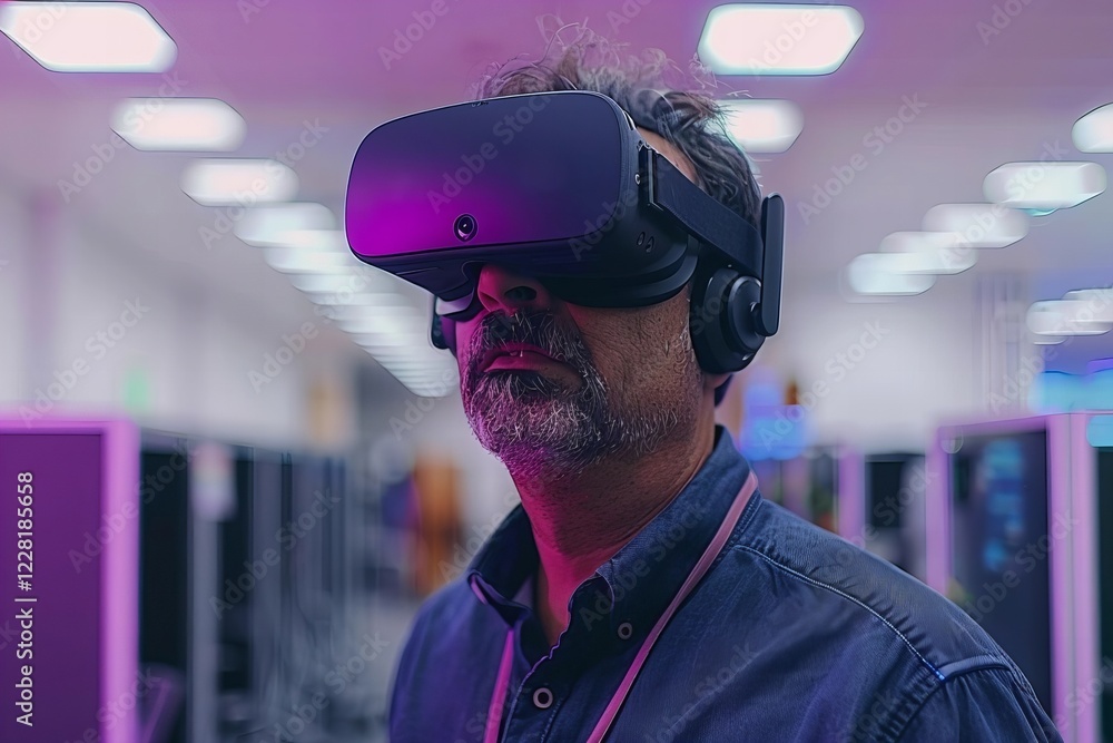 Data Analyst in a Futuristic Office Setting with Virtual Reality Headset and AI Assistant Data Analyst in a Futuristic Office Setting with Virtual Reality Headset and AI Assistant