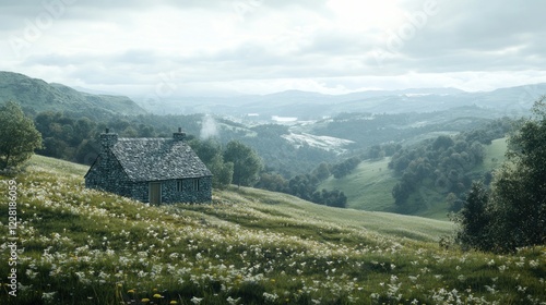 Wallpaper Mural Stone Cottage Nestled In A Verdant Mountain Valley Torontodigital.ca