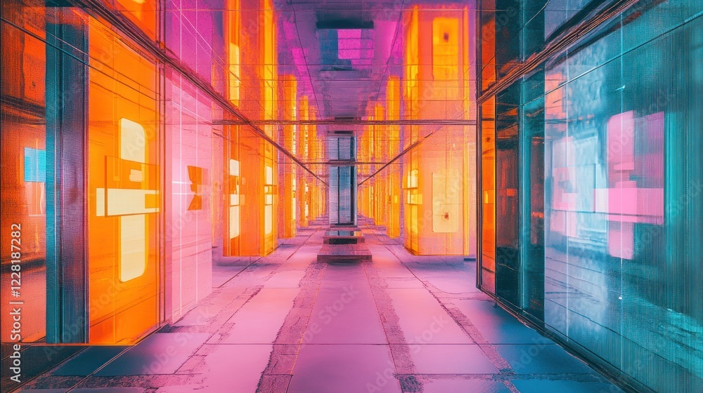 Fototapeta premium Neon Reflections: A Futuristic Corridor