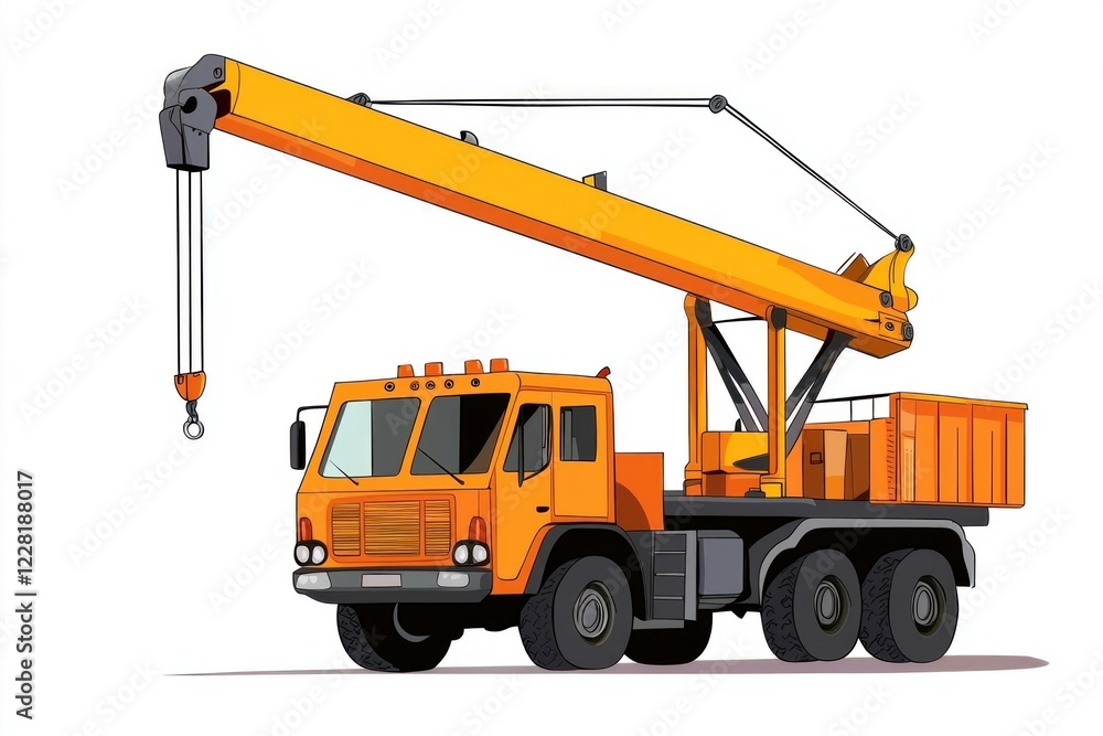 Naklejka premium Crane Truck isolated on white background. Heavy Machinery. Construction Vehicle. Mobile Crane. Truck with Crane Arm. Crane Truck Design Element. Realistic Crane Truck isolated for Designers.