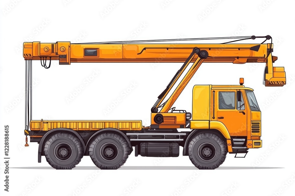 Fototapeta premium Crane Truck isolated on white background. Heavy Machinery. Construction Vehicle. Mobile Crane. Truck with Crane Arm. Crane Truck Design Element. Realistic Crane Truck isolated for Designers.